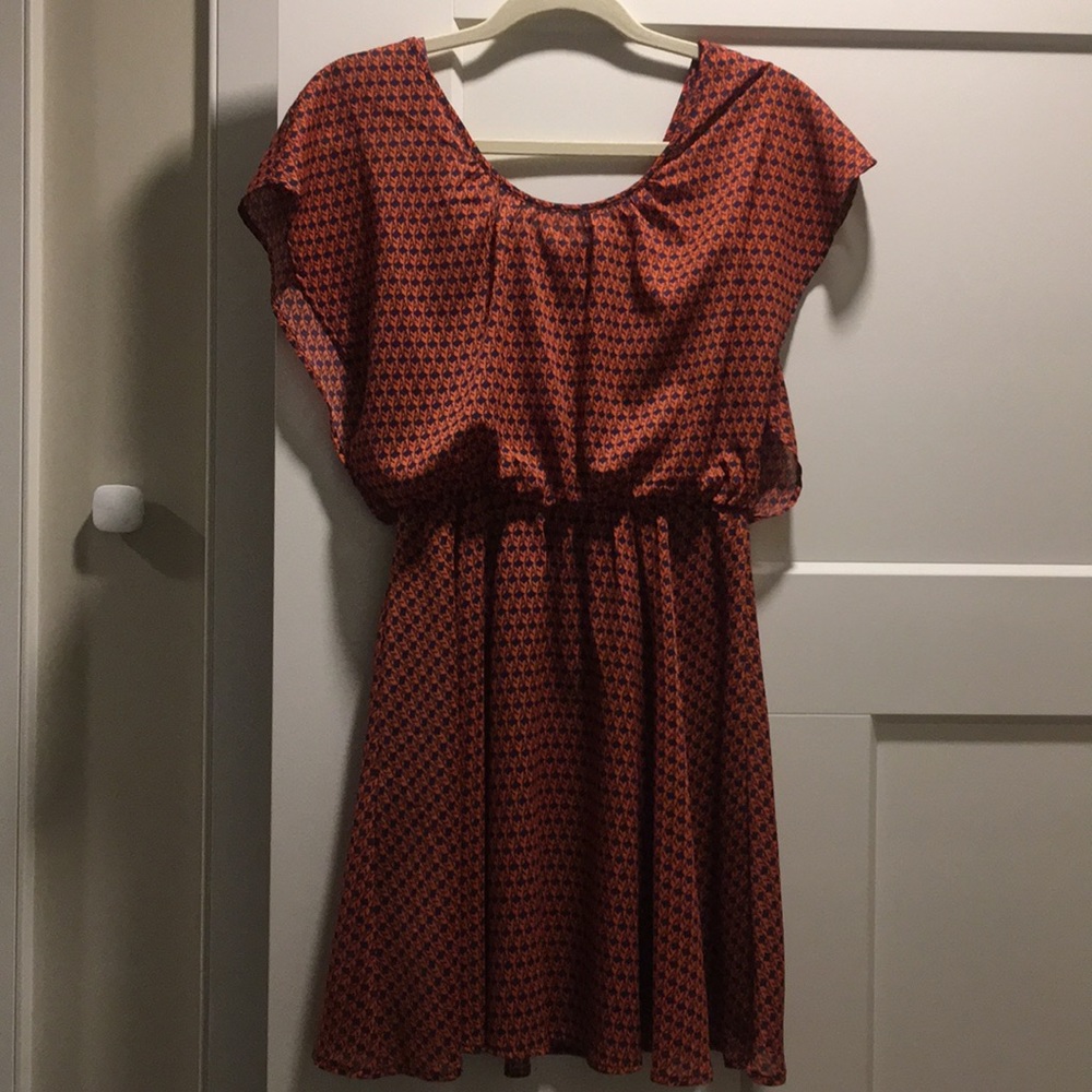 Bar III orange and blue off the shoulder dress